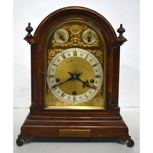 3 - A LARGE LATE VICTORIAN OAK CHIME SILENT MANTEL CLOCK inscribed 'Presented to W Bro Arthur Moore on t... 