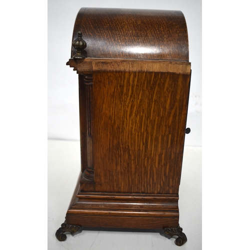 3 - A LARGE LATE VICTORIAN OAK CHIME SILENT MANTEL CLOCK inscribed 'Presented to W Bro Arthur Moore on t... 