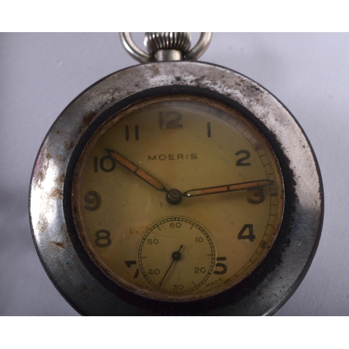 A Cased Military Moeris Pocket Watch (not working) together with three
