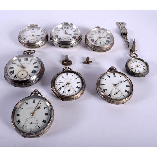 Eight Antique Silver Pocket Watches. Hallmarks include Birmingham 1945
