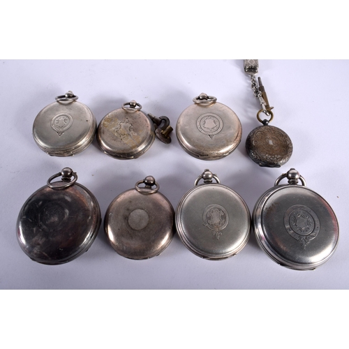 Eight Antique Silver Pocket Watches. Hallmarks include Birmingham 1945