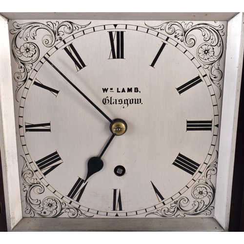 104 - A GOOD MID 19TH CENTURY WILLIAM LAMB OF GLASGOW MANTEL CLOCK with silvered dial decorative with swir... 