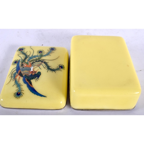 115 - AN EARLY 20TH CENTURY JAPANESE MEIJI PERIOD CLOISONNE ENAMEL BOX AND COVER depicting an exotic birds... 