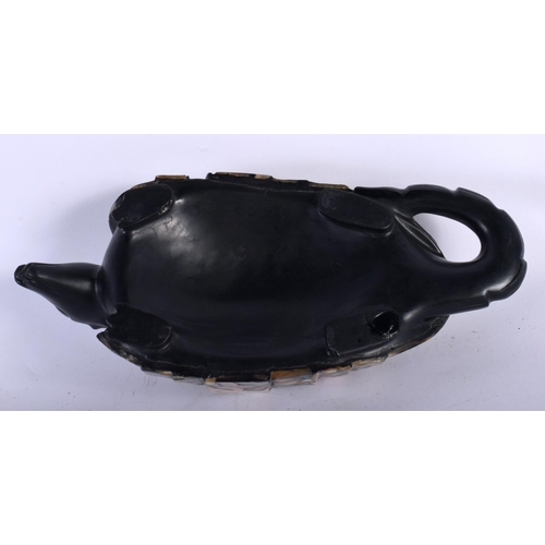 116 - A VERY UNUSUAL BLACK GLASS AND ABALONE SHELL ARMADILLO. 18 cm wide.