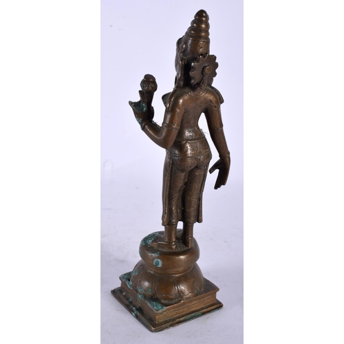 119 - AN ANTIQUE INDIAN BRONZE BUDDHA together with a twin handled Chinese bronze censer. Largest 18.5 cm ... 