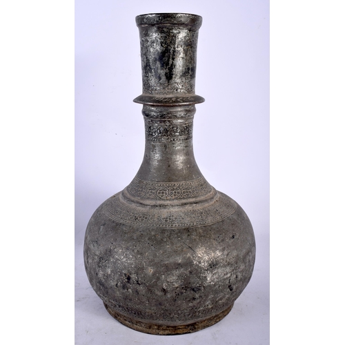 120 - A LARGE 17TH/18TH CENTURY MIDDLE EASTERN SILVERED ALLOY BULBOUS VASE decorative with a banding of fo... 