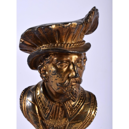 137 - A 19TH CENTURY EUROPEAN COUNTRY HOUSE GRAND TOUR BRONZE BUST OF A MALE modelled upon a wooden plinth... 