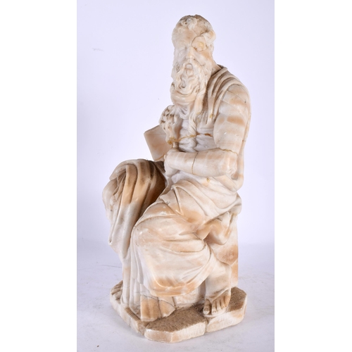 138 - A 19TH CENTURY ITALIAN CARVED ALABASTER GRAND TOUR FIGURE OF A MAN After the Antiquity. 32 cm high.