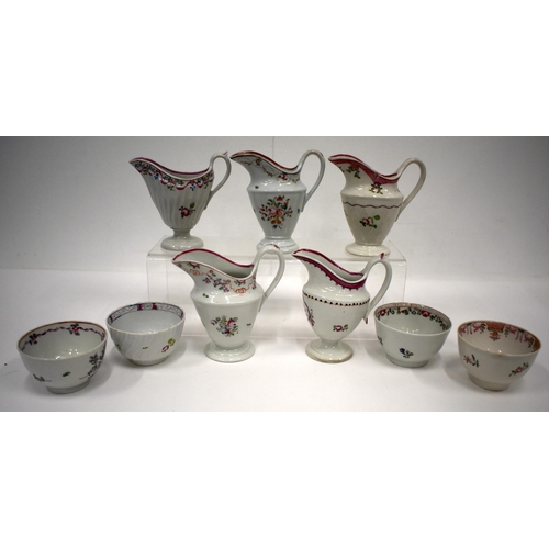 149 - New Hall and New Hall type five jugs, two with pattern numbers 211 and 176 N and three and four teab... 