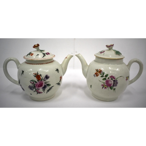 153 - Worcester teapot and cover painted with flowers, the cover with a flower finial, together with anoth... 