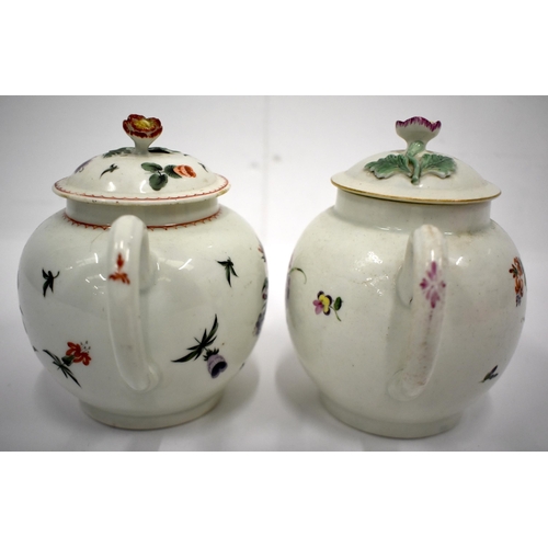 153 - Worcester teapot and cover painted with flowers, the cover with a flower finial, together with anoth... 