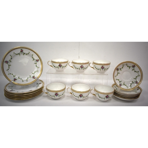 154 - Royal Worcester service, finely jewelled, teacups, saucers and side plates, 1910-11, painted with ro... 