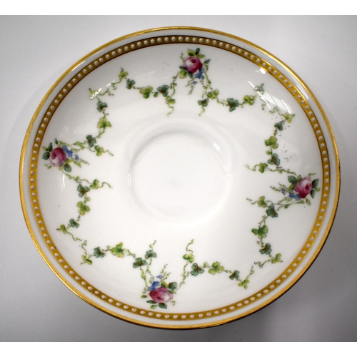 154 - Royal Worcester service, finely jewelled, teacups, saucers and side plates, 1910-11, painted with ro... 