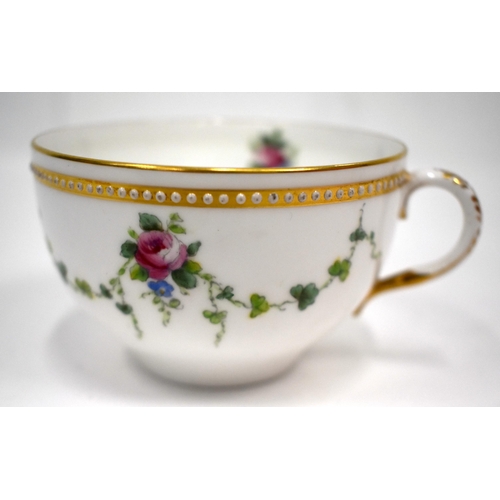 154 - Royal Worcester service, finely jewelled, teacups, saucers and side plates, 1910-11, painted with ro... 