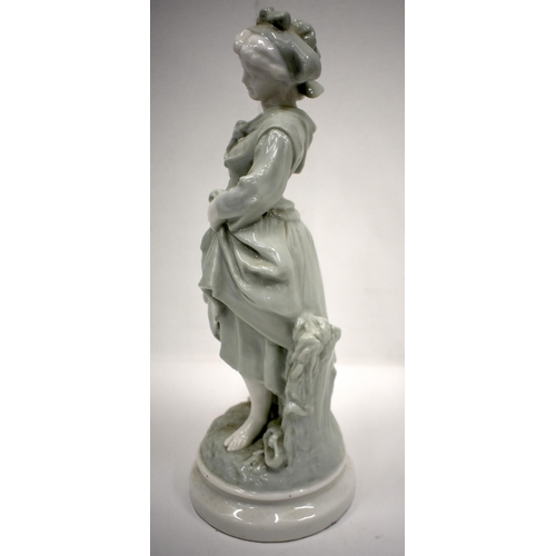 155 - French porcelain figure of a girl in celadon style 32cm