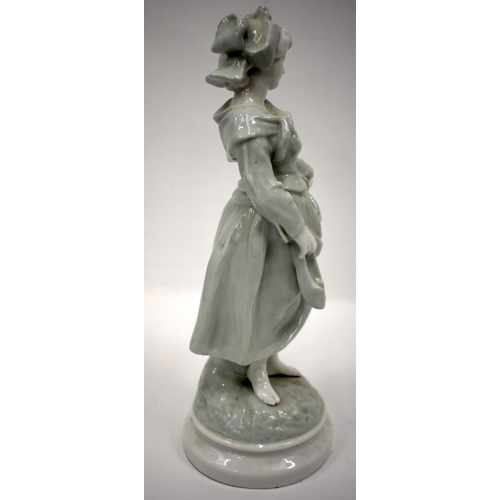 155 - French porcelain figure of a girl in celadon style 32cm