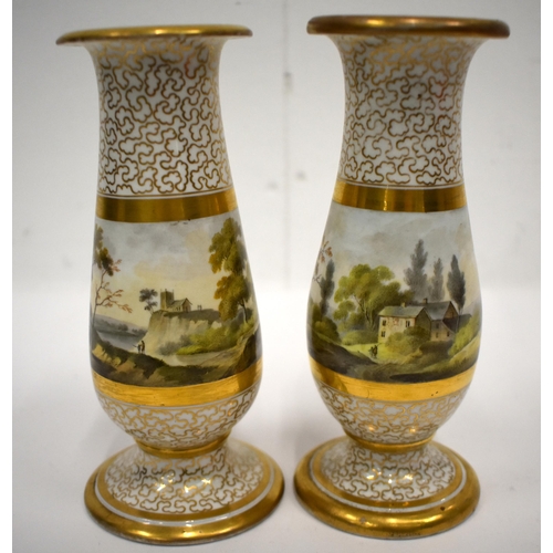 156 - 19th century Chamberlains Worcester very near pair of spill vases of rare shape painted with continu... 