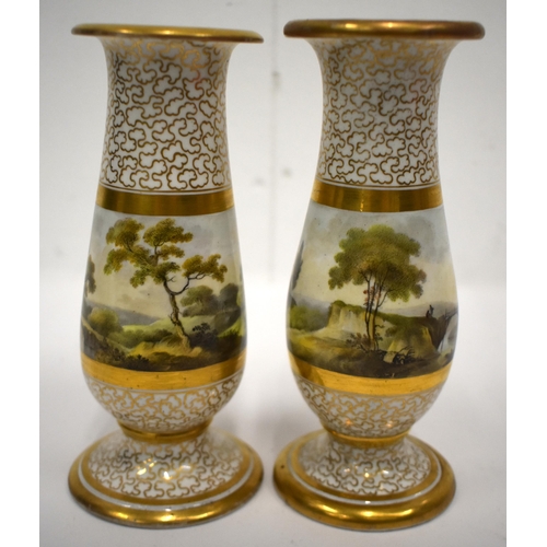 156 - 19th century Chamberlains Worcester very near pair of spill vases of rare shape painted with continu... 