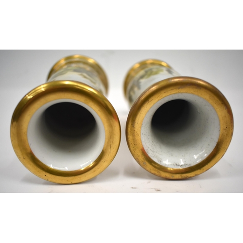 156 - 19th century Chamberlains Worcester very near pair of spill vases of rare shape painted with continu... 