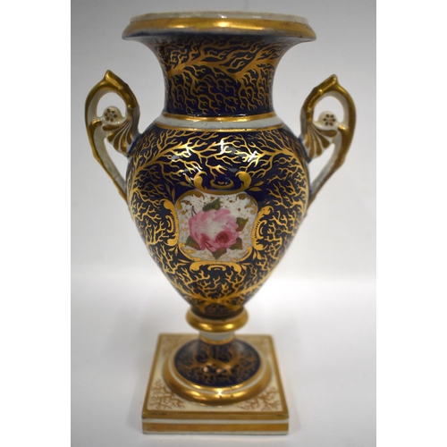 157 - 19th century English porcelain two-handled vase painted by Dr. Davis with a fancy bird in landscape ... 