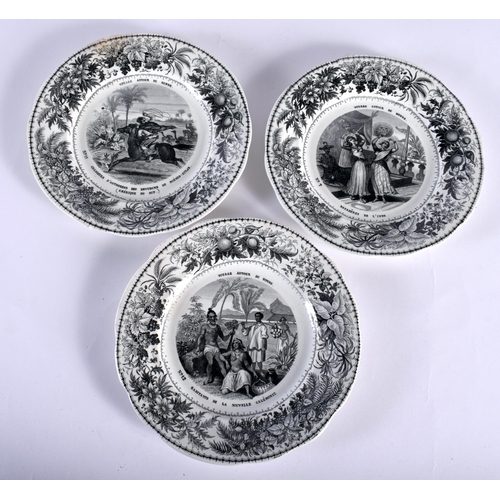 16 - A SET OF SIX 19TH CENTURY FRENCH BLACK AND WHITE MONTEREAU PLATES. 19 cm wide. (6)