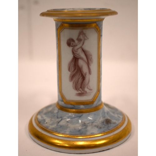 162 - Early 19th century Flight, Barr Worcester chamberstick with gilt panel painted in puce with a woman ... 