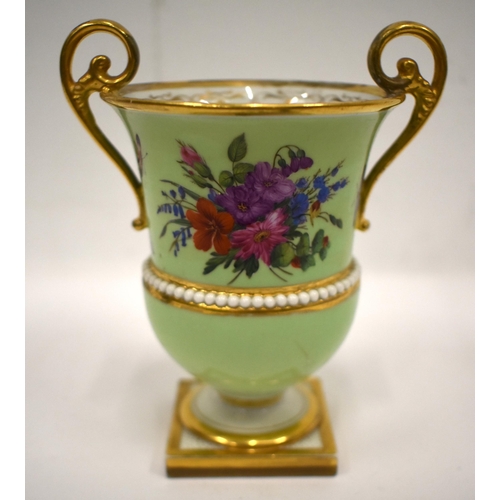 163 - Early 19th century Flight, Barr, and Barr Worcester two handled vase painted with flowers on a lime ... 