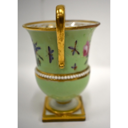 163 - Early 19th century Flight, Barr, and Barr Worcester two handled vase painted with flowers on a lime ... 