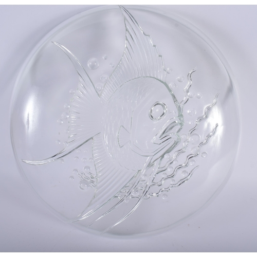 17 - AN ART DECO FRENCH GLASS ANGEL FISH BOWL. 30 cm diameter.