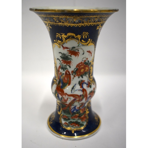 177 - 18th century Worcester rare Gu vase painted in kakiemon style with two panels one with a bird, the o... 