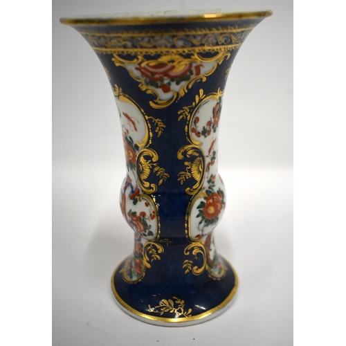 177 - 18th century Worcester rare Gu vase painted in kakiemon style with two panels one with a bird, the o... 