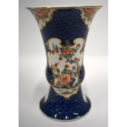 178 - 18th century Worcester Gu vase painted in kakiemon style with two panels one with a bird, the other ... 