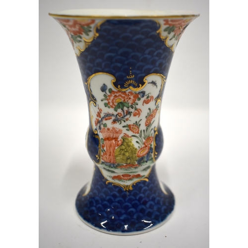 178 - 18th century Worcester Gu vase painted in kakiemon style with two panels one with a bird, the other ... 