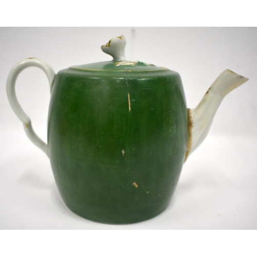 180 - 18th century Worcester teapot and cover painted in the workshop of James Giles with a green ground 1... 