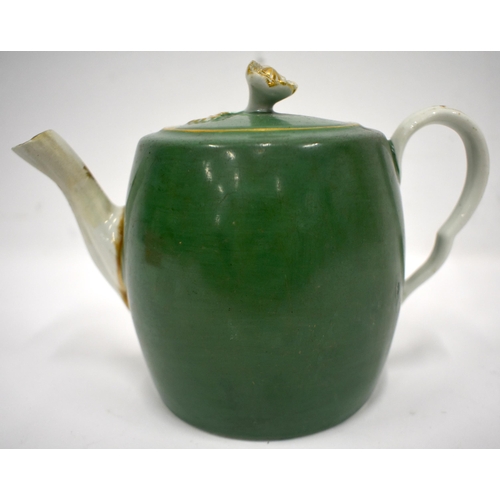 180 - 18th century Worcester teapot and cover painted in the workshop of James Giles with a green ground 1... 