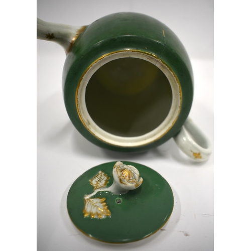 180 - 18th century Worcester teapot and cover painted in the workshop of James Giles with a green ground 1... 