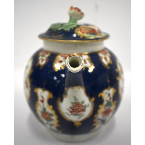 182 - 18th century Worcester teapot and cover painted in kakiemon style with two panels one with a bird, t... 