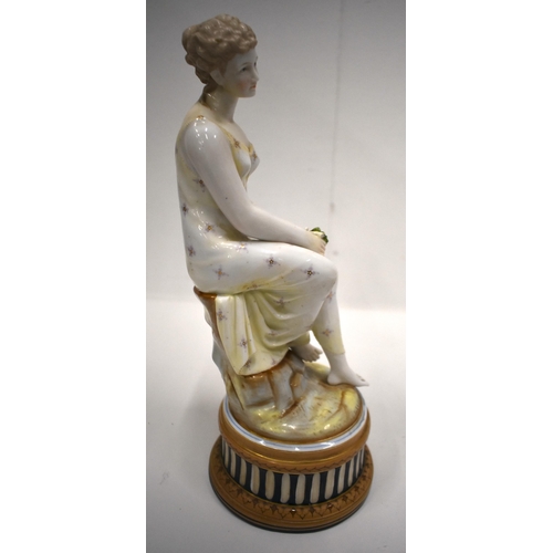 194 - 19th century porcelain figure of a girl sitting on a plinth, wave mark in blue to base, probably Roy... 