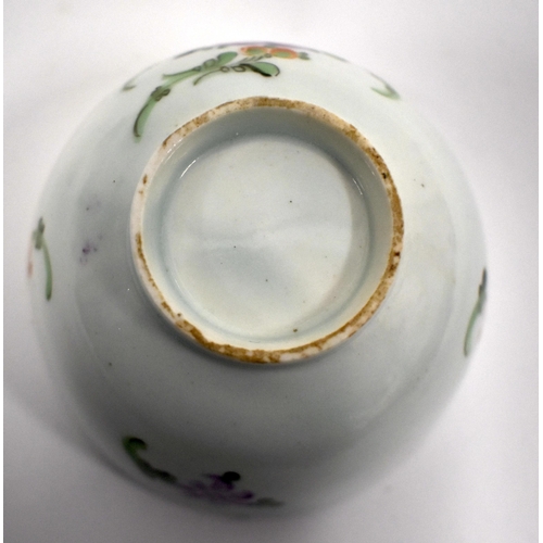 197 - 18th century Lowestoft teabowl and saucer painted with a central flower spray under a pink diaper bo... 