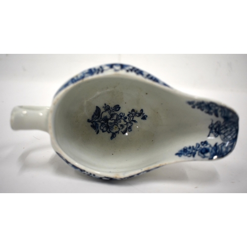 201 - 18th century Lowestoft good oval flute-moulded sauce boat the loop handle with upright thumb rest, p... 