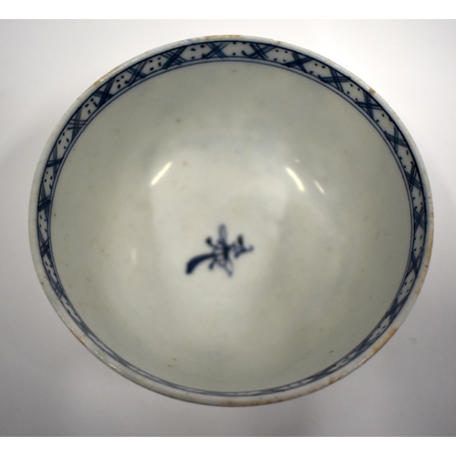 202 - 18th century Lowestoft small bowl painted with holed rock and chrysanthemum. 5cm high