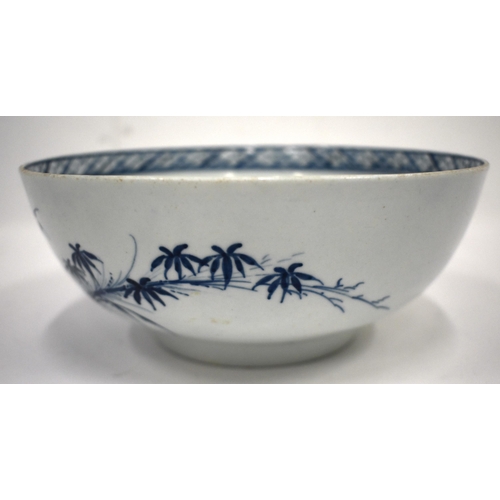 212 - 18th century Liverpool bowl delicately with a chrysanthemum and a fence. 18cm diameter