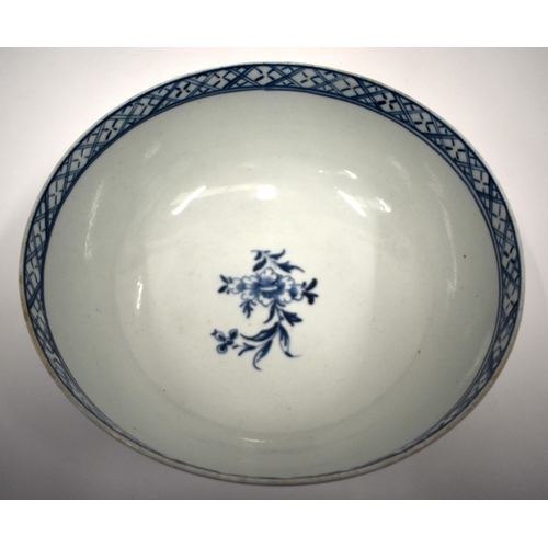 212 - 18th century Liverpool bowl delicately with a chrysanthemum and a fence. 18cm diameter