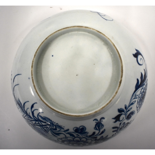 212 - 18th century Liverpool bowl delicately with a chrysanthemum and a fence. 18cm diameter