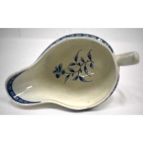 216 - 18th century Worcester sauce boat of strap moulded form painted with Strap Fluted Floral. 16cm diame... 