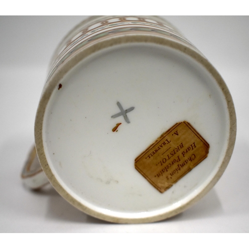 218 - 18th century Champion's Bristol cabinet coffee can and saucer of cylindrical shape, the ear-shaped h... 