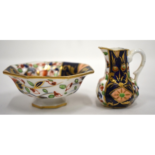 222 - 1st quarter of the 19th century Derby rare miniature imari jug and basin. Jug 5cm high.