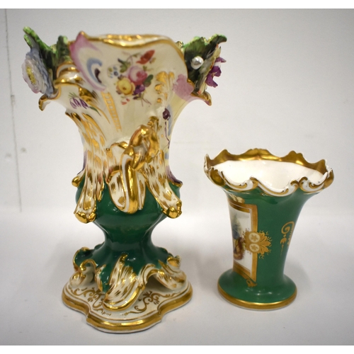 224 - 19th century Coalport vase of rococo shape painted with two butterflies and encrusted with four flow... 