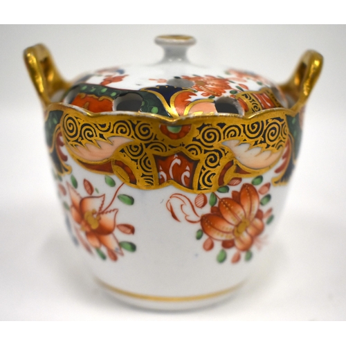 225 - 19th century Spode bucket shaped pot pourri and cover painted with pattern 1645. 7cm high