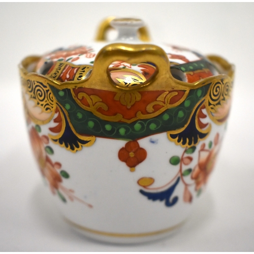 225 - 19th century Spode bucket shaped pot pourri and cover painted with pattern 1645. 7cm high